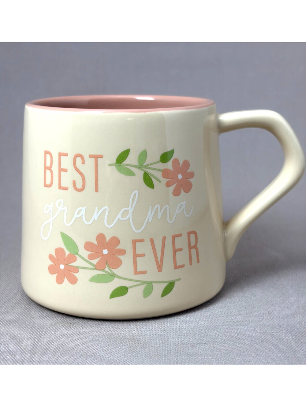 Best Grandma Ever Coffee Mug Cup Cream Pink Floral Mother Grandmother Gift